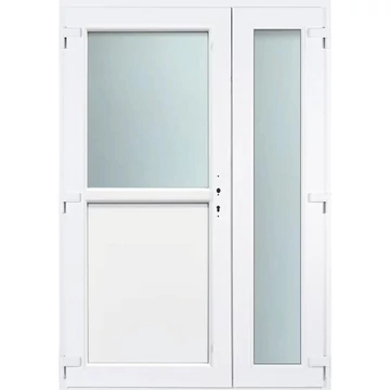 Goslar osztott 140x210 műanyag bejárati ajtó balos fehér színben 2 rétegű üveggel