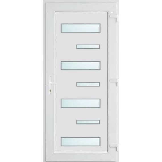 Zebra 7 üveges EXTRA hőszigetelésű 100x210 KIFELÉ NYÍLÓ műanyag bejárati ajtó jobbos fehér színben 3 rétegű üveggel