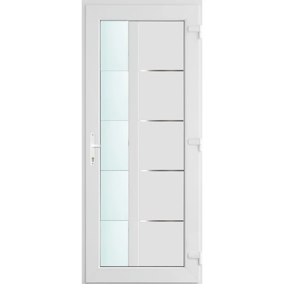 100x210 jobbos Memphis 1 üveges bejárati ajtó 3 rétegű üveggel és hőszigetelt panellel 5 kamrás fehér