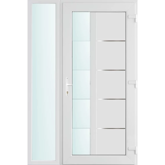 130x210 jobbos Memphis 1 üveges bejárati ajtó 2 rétegű üveggel és hőszigetelt panellel 5 kamrás fehér