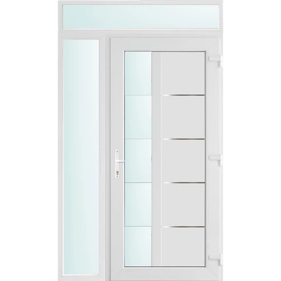 130x240 jobbos Memphis 1 üveges bejárati ajtó 2 rétegű üveggel és hőszigetelt panellel 5 kamrás fehér