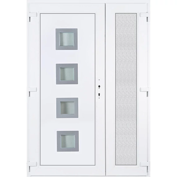 140x210 balos aszimmetrikusan nyíló Bihar 4 üveges műanyag bejárati ajtó 5 kamrás fehér