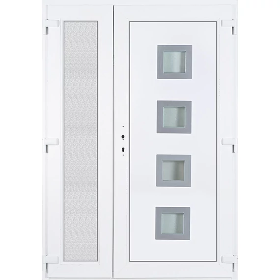 140x210 jobbos aszimmetrikusan nyíló Bihar 4 üveges bejárati ajtó 3 rétegű üveggel extra vastag hőszigetelt panellel 5 kamrás fehér RP