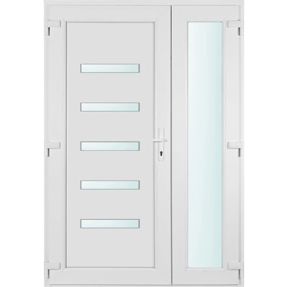 140x210 balos Detroit 5 üveges aszimmetrikusan nyíló bejárati ajtó 3 rétegű üveggel és hőszigetelt panellel 5 kamrás fehér