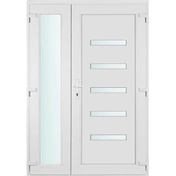 140x210 jobbos Detroit 5 üveges aszimmetrikusan nyíló bejárati ajtó 3 rétegű üveggel és hőszigetelt panellel 5 kamrás fehér