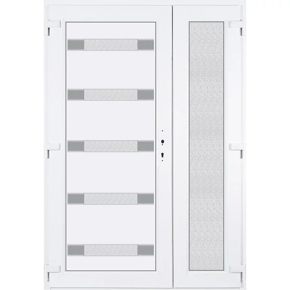 140x210 balos aszimmetrikusan nyíló Hidas 5 üveges bejárati ajtó 3 rétegű üveggel extra vastag hőszigetelt panellel 5 kamrás fehér RP