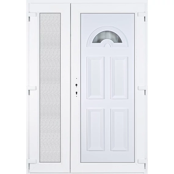 140x210 jobbos aszimmetrikusan nyíló Köln 1 üveges bejárati ajtó 3 rétegű üveggel extra vastag hőszigetelt panellel 5 kamrás fehér RP