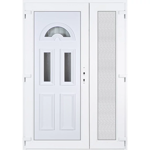 140x210 balos aszimmetrikusan nyíló Köln 3 üveges műanyag bejárati ajtó 5 kamrás fehér