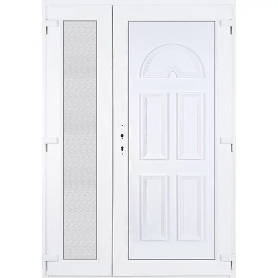 140x210 jobbos aszimmetrikusan nyíló Köln tömör műanyag bejárati ajtó 5 kamrás fehér