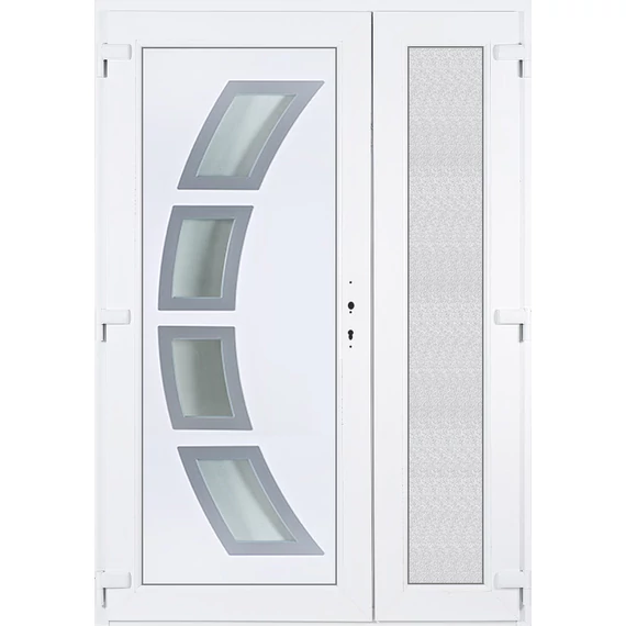 140x210 balos aszimmetrikusan nyíló Szeben 4 üveges műanyag bejárati ajtó 5 kamrás fehér