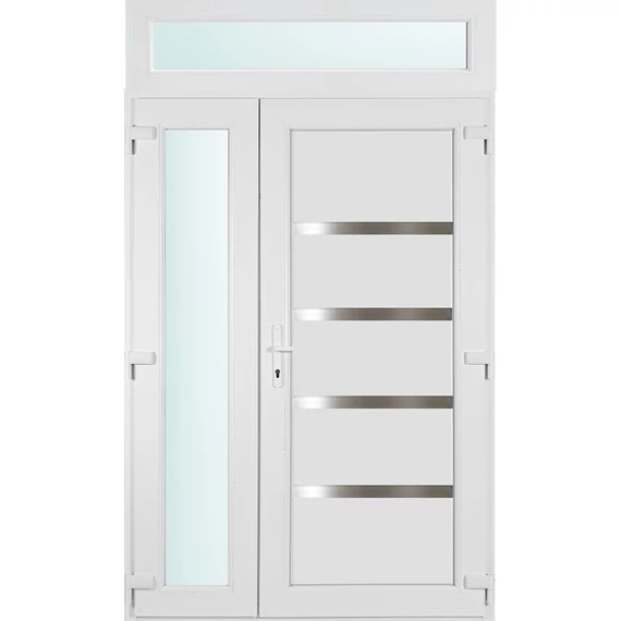 140x240 jobbos Boston tömör aszimmetrikusan nyíló bejárati ajtó 3 rétegű üveggel és hőszigetelt panellel 5 kamrás fehér