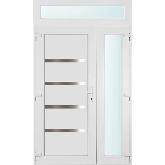 140x210 balos Boston tömör aszimmetrikusan nyíló bejárati ajtó 2 rétegű üveggel és hőszigetelt panellel 5 kamrás fehér