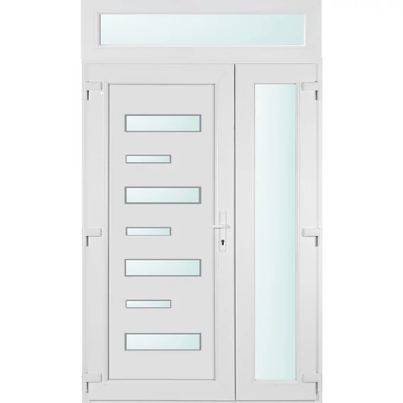 140x240 balos Charlotte 7 üveges aszimmetrikusan nyíló bejárati ajtó 2 rétegű üveggel és hőszigetelt panellel 5 kamrás fehér