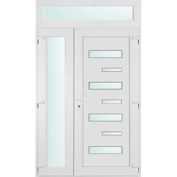 140x240 jobbos Charlotte 7 üveges aszimmetrikusan nyíló bejárati ajtó 3 rétegű üveggel és hőszigetelt panellel 5 kamrás fehér