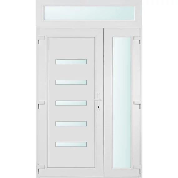 140x240 balos Detroit 5 üveges aszimmetrikusan nyíló bejárati ajtó 2 rétegű üveggel és hőszigetelt panellel 5 kamrás fehér