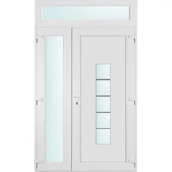 140x240 jobbos El Paso 1 üveges aszimmetrikusan nyíló bejárati ajtó 3 rétegű üveggel és hőszigetelt panellel 5 kamrás fehér