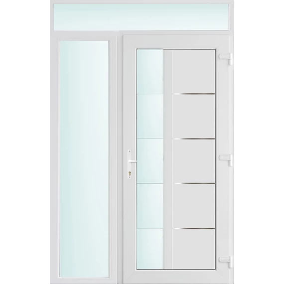 140x240 jobbos Memphis 1 üveges bejárati ajtó 3 rétegű üveggel és hőszigetelt panellel 5 kamrás fehér