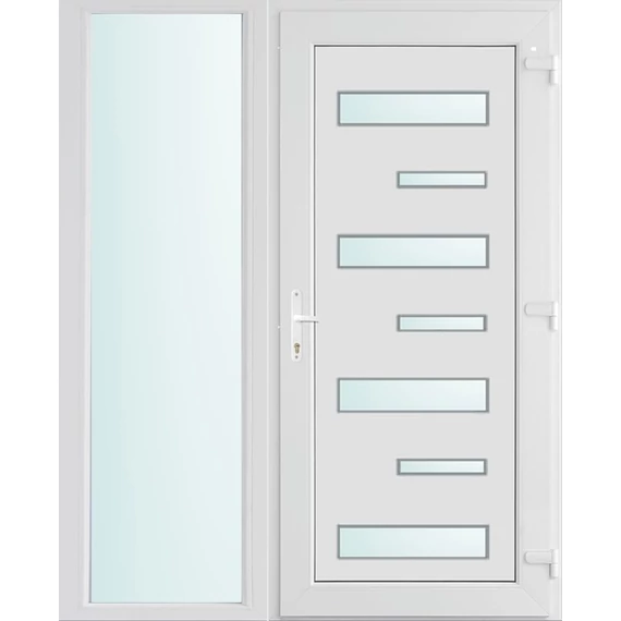 150x210 jobbos Zebra 7 üveges bejárati ajtó 3 rétegű üveggel extra vastag hőszigetelt panellal oldalvilágítóval 5 kamrás fehér