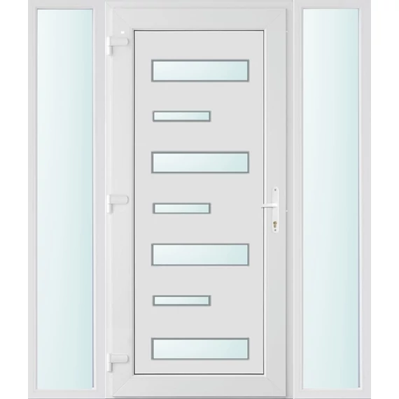 160x210 balos Zebra 7 üveges bejárati ajtó 3 rétegű üveggel extra vastag hőszigetelt panellal oldalvilágítóval 5 kamrás fehér