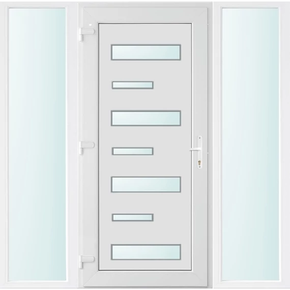 180x210 balos Zebra 7 üveges bejárati ajtó 3 rétegű üveggel extra vastag hőszigetelt panellal oldalvilágítóval 5 kamrás fehér