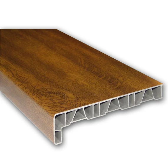 Műanyag párkány fóliázott aranytölgy 30 cm mélységű 90 cm hosszúságú kamrás szerkezetű csak belső használatra REN: 9.2178001-116700