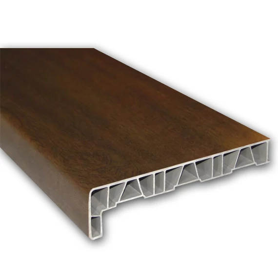 Műanyag párkány fóliázott dió 20 cm mélységű 120 cm hosszúságú kamrás szerkezetű csak belső használatra REN: 9.2178007-116700