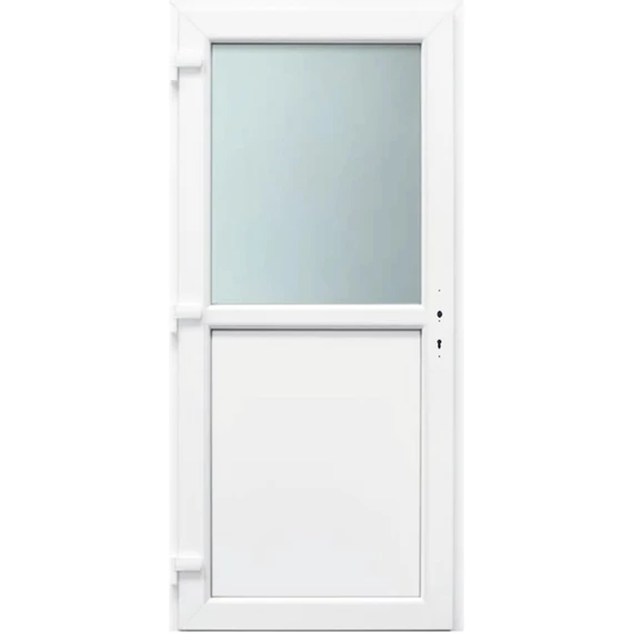 Goslar osztott 100x210 műanyag bejárati ajtó balos fehér színben 2 rétegű üveggel