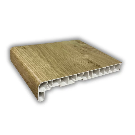 Műanyag párkány fóliázott irish oak 25 cm mélységű 270 cm hosszúságú kamrás szerkezetű csak belső használatra REN: 9.3211005-114800/3211005-114800