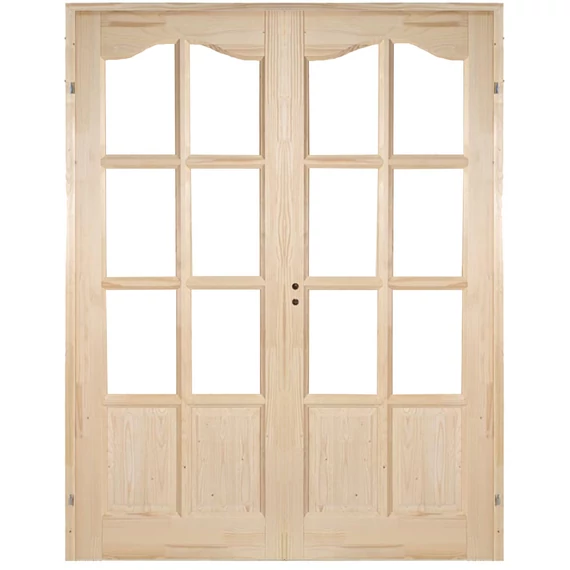 140x210 Íves kazettás félig üvegezhető fenyőfa beltéri ajtó jobbos