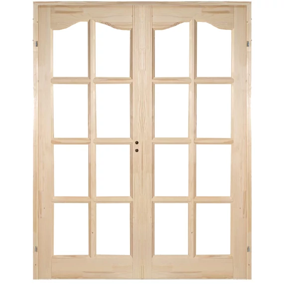 140x210 Íves kazettás mélyen üvegezhető fenyőfa beltéri ajtó balos
