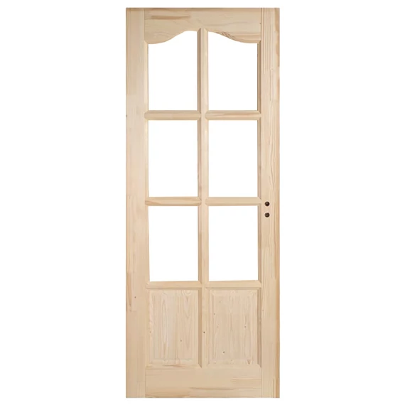 75x210 Íves kazettás félig üvegezhető fenyőfa beltéri ajtó balos