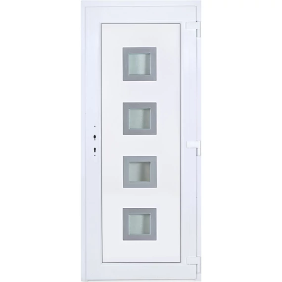 Bihar 4 üveges 90x210 KIFELÉ NYÍLÓ műanyag bejárati ajtó jobbos fehér színben 2 rétegű üveggel Aluminium rátéttel
