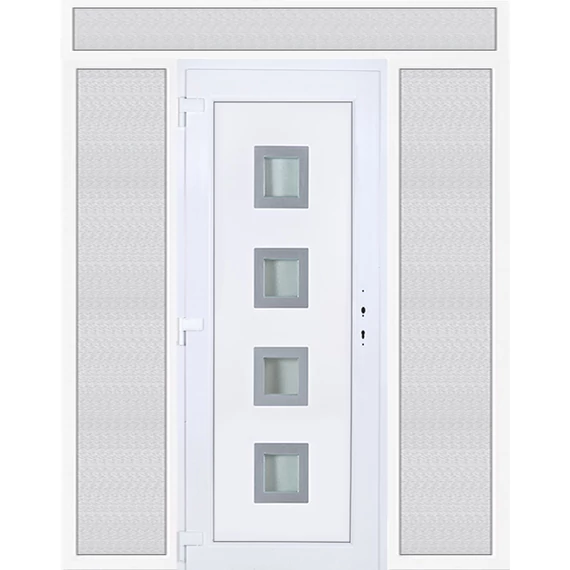 Bihar 4 üveges 200x240 KIFELÉ NYÍLÓ műanyag bejárati ajtó balos fehér színben 2 rétegű üveggel Aluminium rátéttel