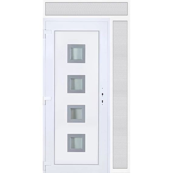 130x240 balos Bihar 4 üveges bejárati ajtó 3 rétegű üveggel extra vastag hőszigetelt panellel felül+oldalvilágítóval 5 kamrás fehér RP