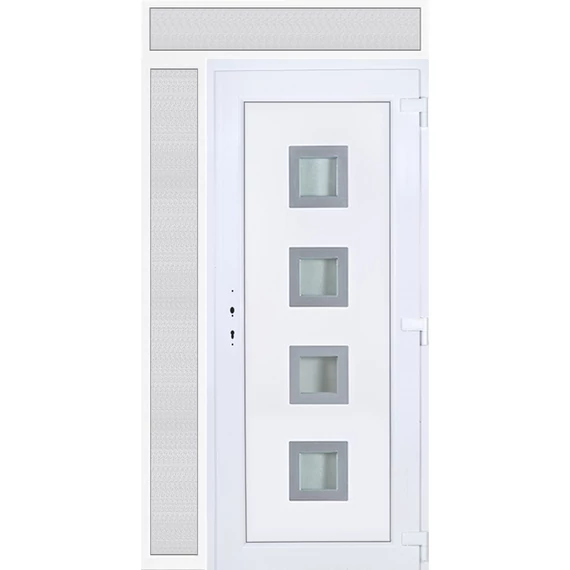 Bihar 4 üveges EXTRA hőszigetelésű 130x240 KIFELÉ NYÍLÓ műanyag bejárati ajtó jobbos fehér színben 3 rétegű üveggel Aluminium rátéttel RP