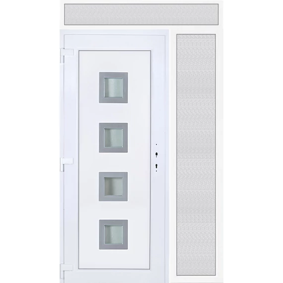 140x240 balos Bihar 4 üveges bejárati ajtó 3 rétegű üveggel extra vastag hőszigetelt panellel felül+oldalvilágítóval 5 kamrás fehér RP