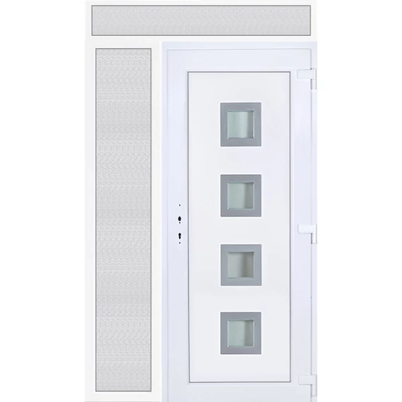 140x240 jobbos Bihar 4 üveges bejárati ajtó 3 rétegű üveggel extra vastag hőszigetelt panellel felül+oldalvilágítóval 5 kamrás fehér RP