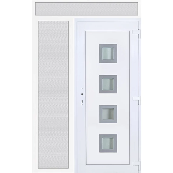 150x240 jobbos Bihar 4 üveges bejárati ajtó 3 rétegű üveggel extra vastag hőszigetelt panellel felül+oldalvilágítóval 5 kamrás fehér RP