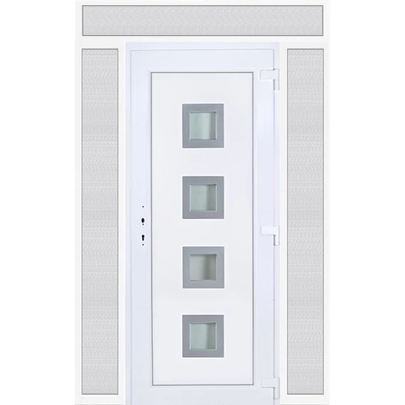 160x240 jobbos Bihar 4 üveges bejárati ajtó 3 rétegű üveggel extra vastag hőszigetelt panellal felül+oldalvilágítóval 5 kamrás fehér