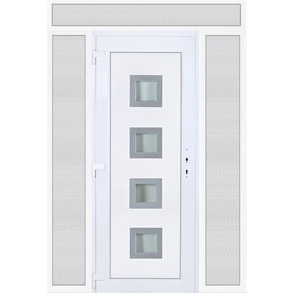 Bihar 4 üveges EXTRA hőszigetelésű 180x240 KIFELÉ NYÍLÓ műanyag bejárati ajtó balos fehér színben 3 rétegű üveggel Aluminium rátéttel