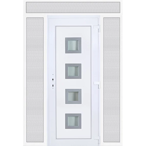 180x240 jobbos Bihar 4 üveges bejárati ajtó 3 rétegű üveggel extra vastag hőszigetelt panellal felül+oldalvilágítóval 5 kamrás fehér