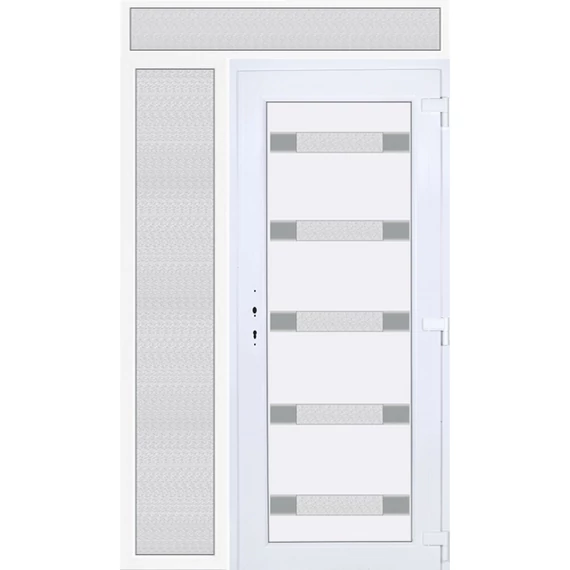 140x240 jobbos Hidas 5 üveges Aluminium rátétes műanyag bejárati ajtó felül+oldalvilágítóval 5 kamrás fehér