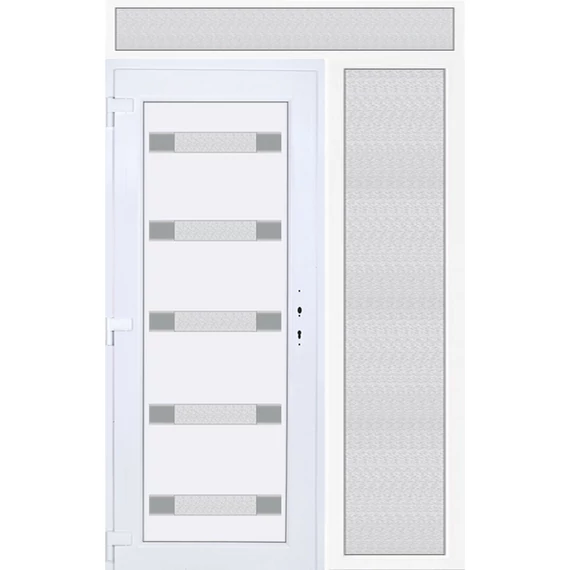 150x240 balos Hidas 5 üveges Aluminium rátétes műanyag bejárati ajtó felül+oldalvilágítóval 5 kamrás fehér