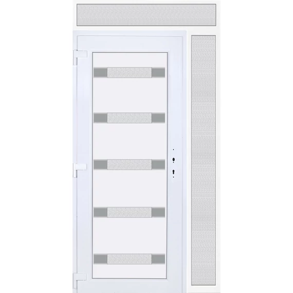 130x240 balos Hidas 5 üveges bejárati ajtó 3 rétegű üveggel extra vastag hőszigetelt panellal felül+oldalvilágítóval 5 kamrás fehér