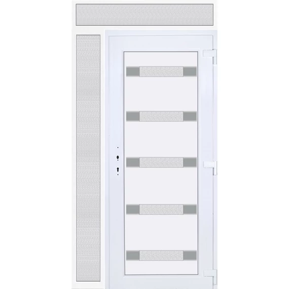 130x240 jobbos Hidas 5 üveges bejárati ajtó 3 rétegű üveggel extra vastag hőszigetelt panellel felül+oldalvilágítóval 5 kamrás fehér RP