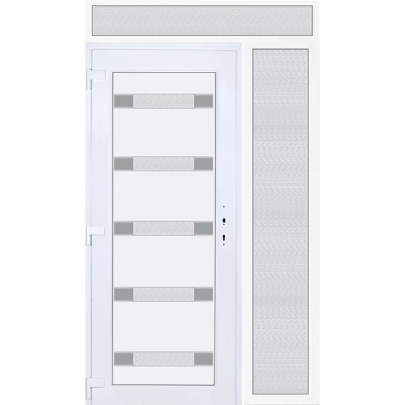 140x240 balos Hidas 5 üveges bejárati ajtó 3 rétegű üveggel extra vastag hőszigetelt panellal felül+oldalvilágítóval 5 kamrás fehér