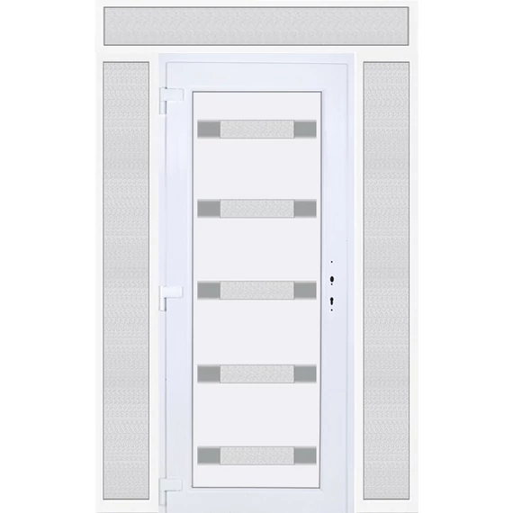 160x240 balos Hidas 5 üveges bejárati ajtó 3 rétegű üveggel extra vastag hőszigetelt panellal felül+oldalvilágítóval 5 kamrás fehér