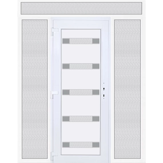 200x240 balos Hidas 5 üveges bejárati ajtó 3 rétegű üveggel extra vastag hőszigetelt panellal felül+oldalvilágítóval 5 kamrás fehér