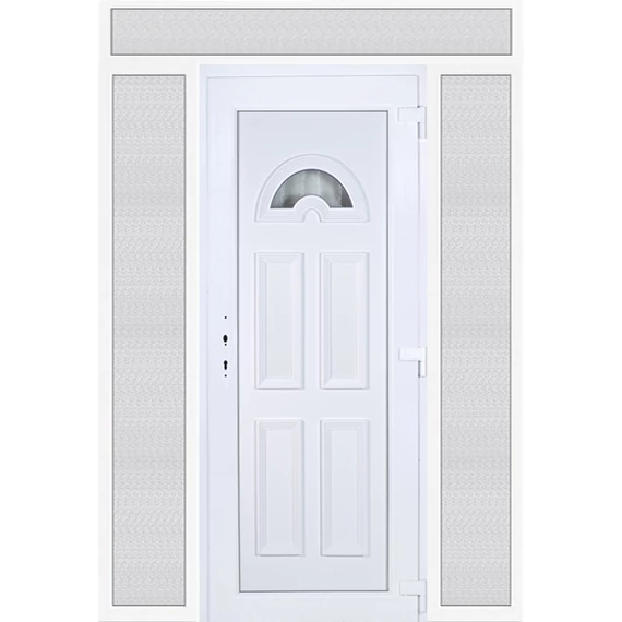 180x240 jobbos Köln 1 üveges bejárati ajtó 3 rétegű üveggel extra vastag hőszigetelt panellal felül+oldalvilágítóval 5 kamrás fehér