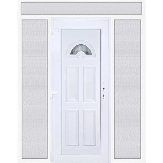 200x240 balos köln 1 üveges bejárati ajtó 3 rétegű üveggel extra vastag hőszigetelt panellel felül+oldalvilágítóval 5 kamrás fehér RP